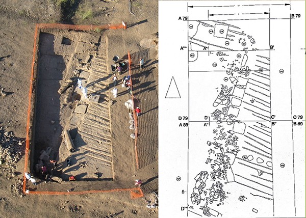 Aerial view of pit tombs; relief diagram